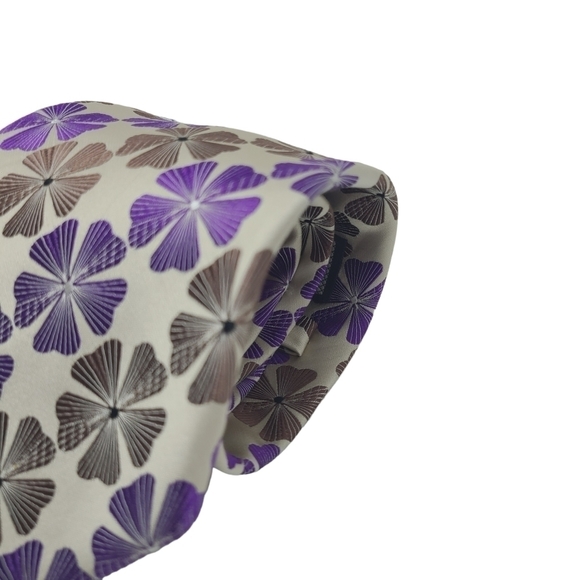 Steve Harvey | Men's Purple and Tan Floral Printed Silk Tie (One Size) - Picture 7 of 12